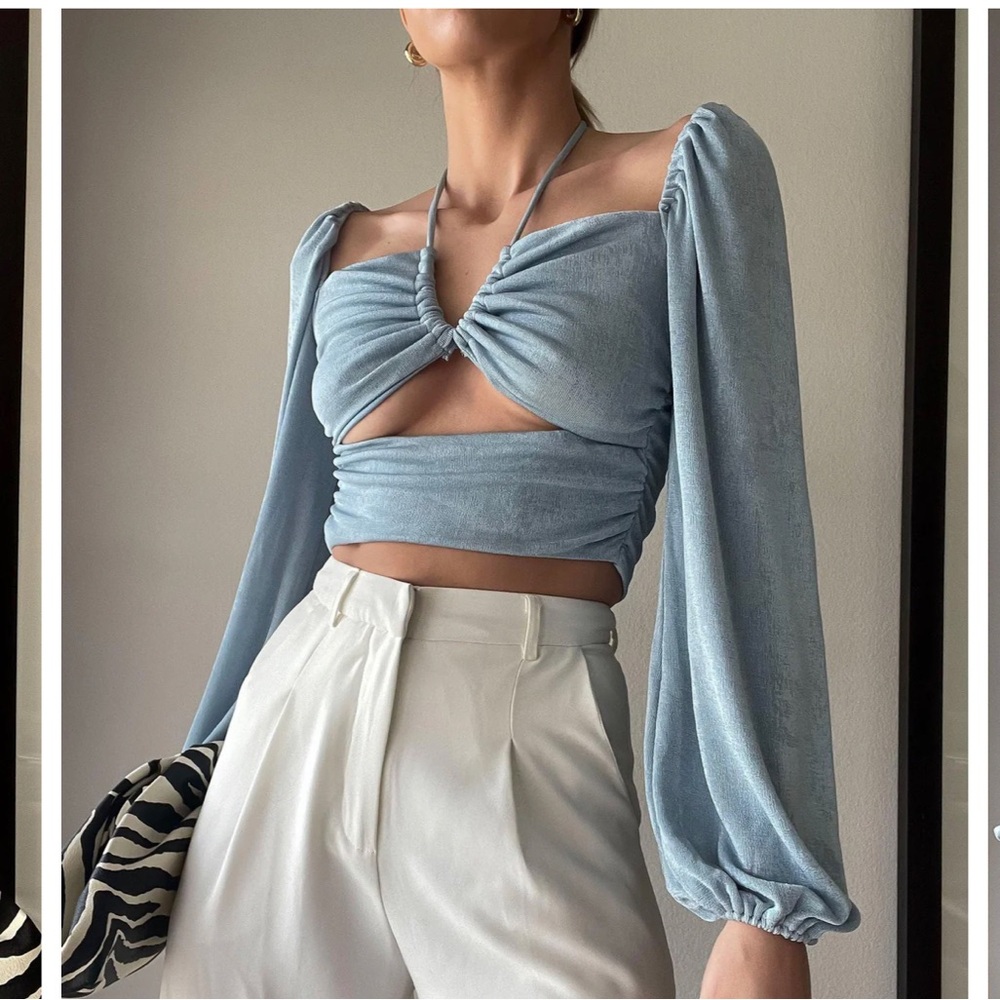 luna b. Up Front Crop Top | Light Blue | Size: Small